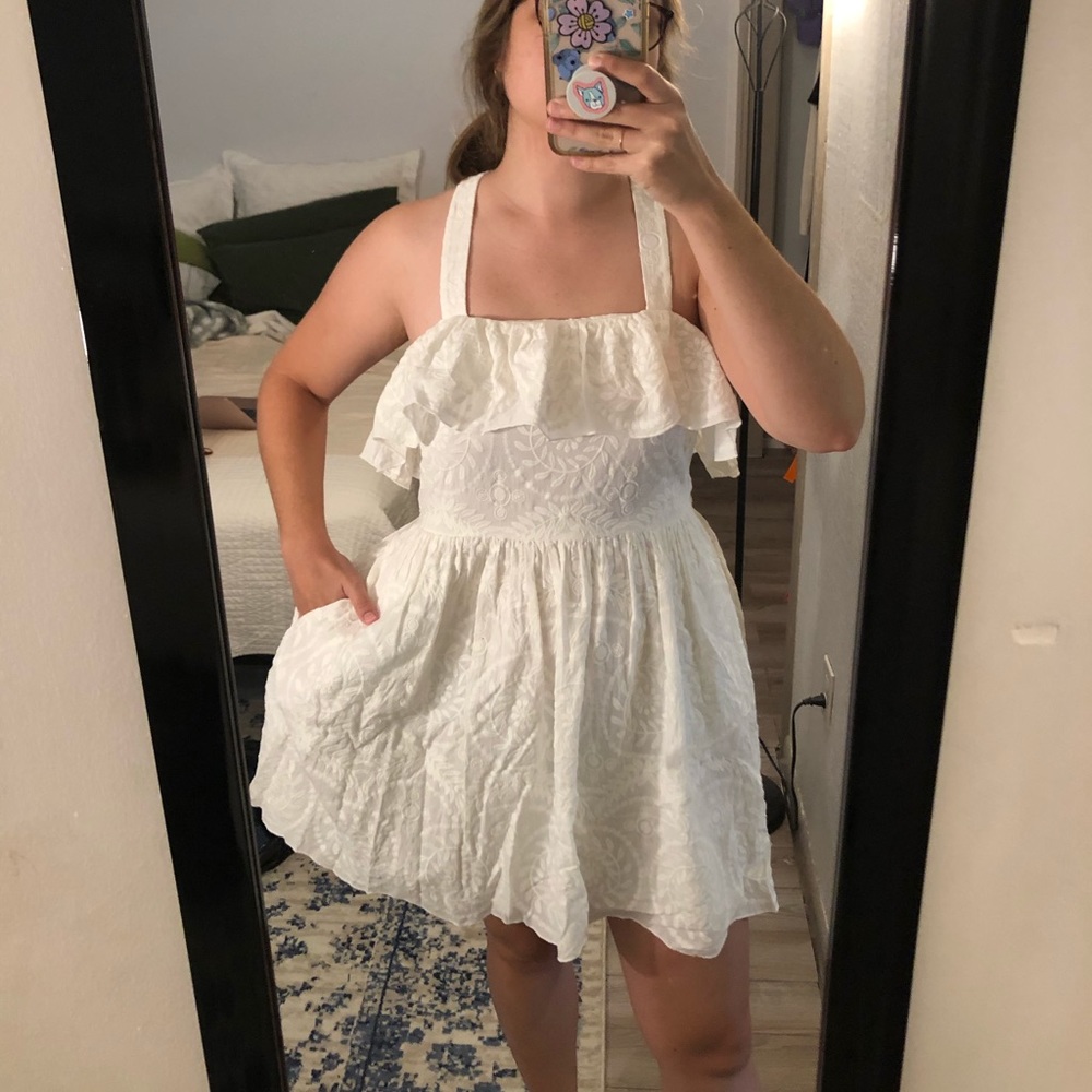 Madewell Embroidered Apron Ruffle Dress